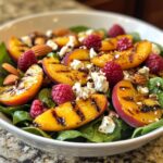 Grilled Peach Salad with Spinach and Raspberries