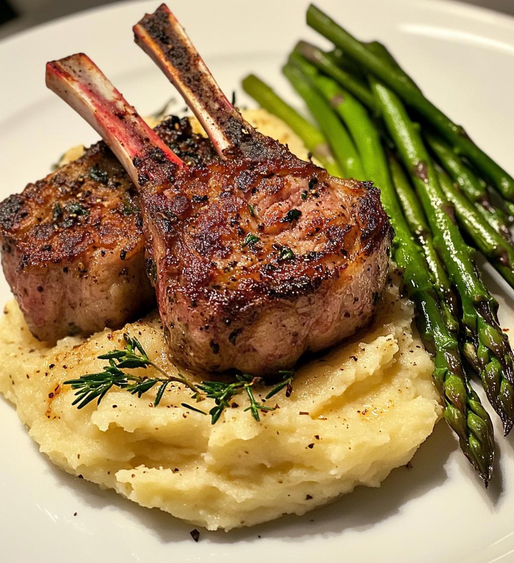 Lamb Chops on Lobster Mash with Asparagus
