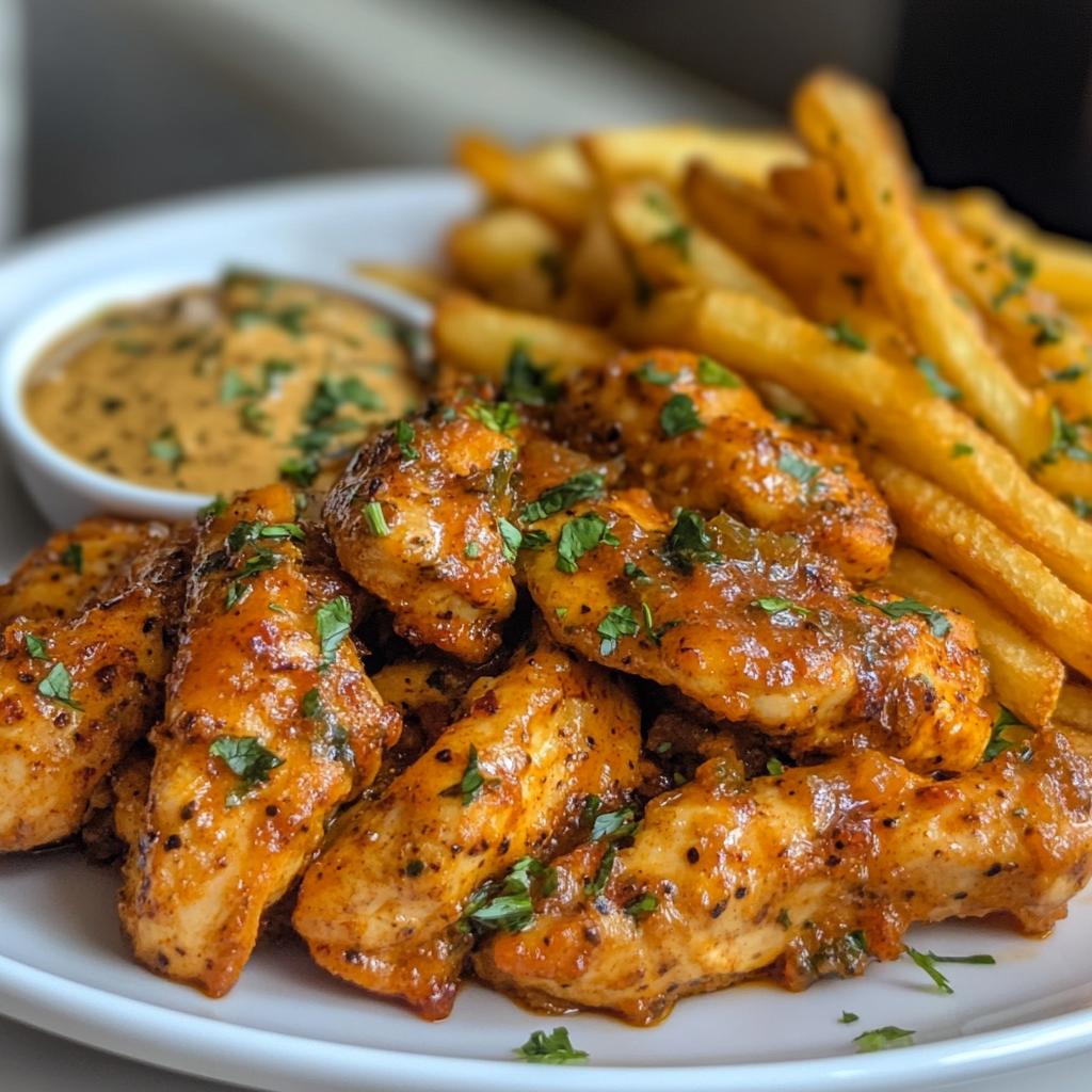 Masala Chicken with Garlic Sauce and Crispy Fries