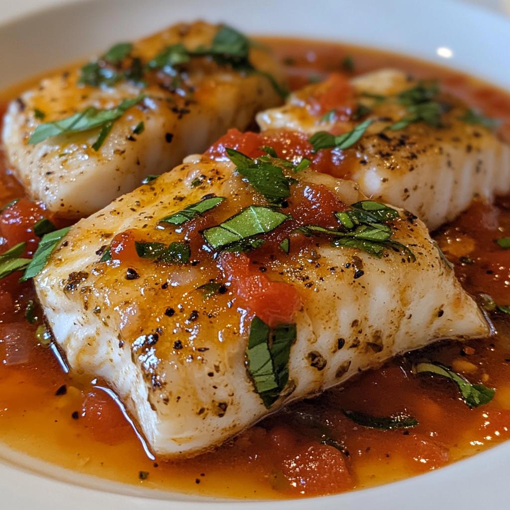 Mediterranean cod in a tomato and basil sauce