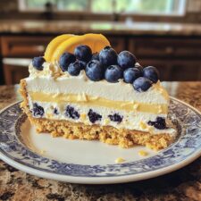 Irresistible No-Bake Lemon Dazzling Blueberry Cream Cake