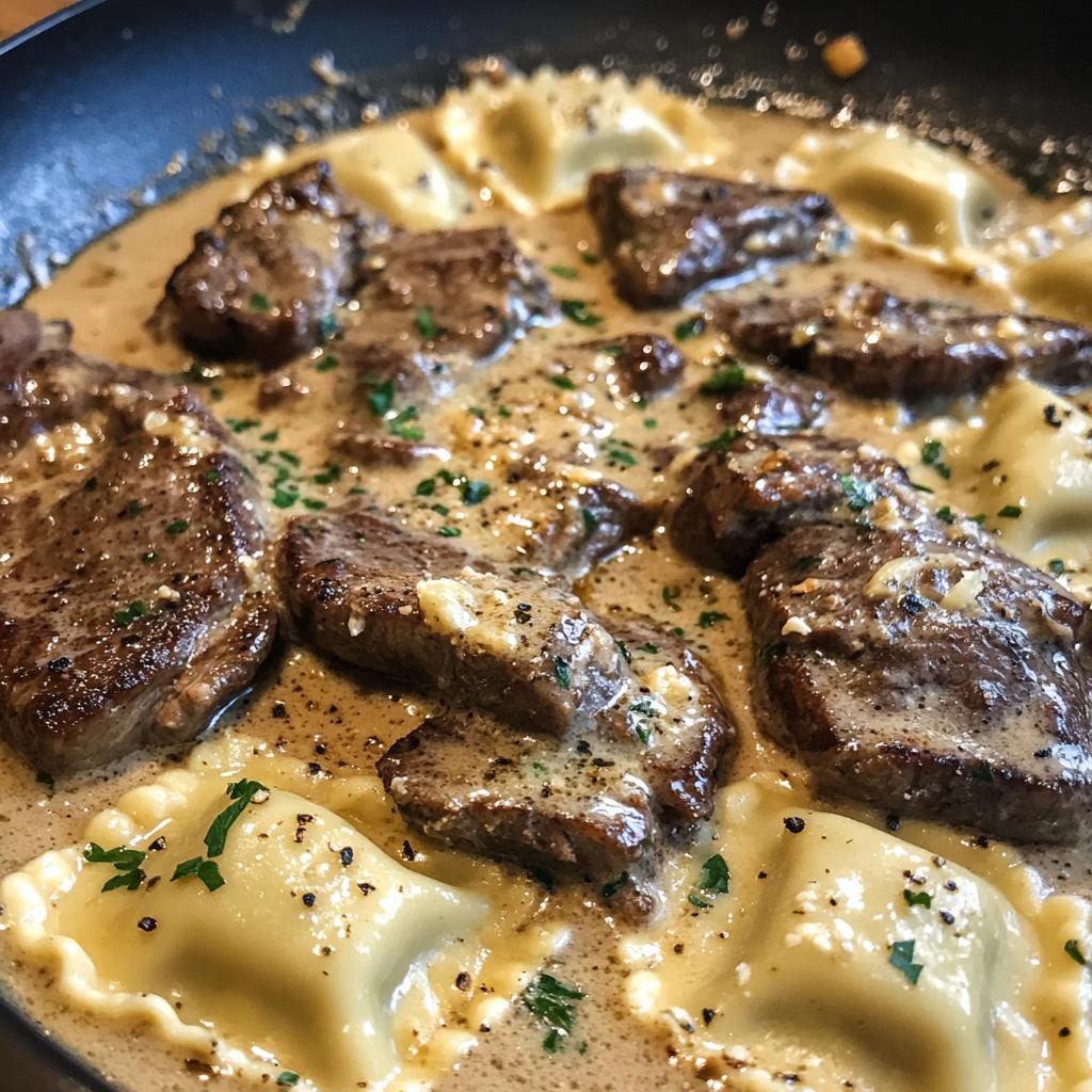 One-Skillet Garlic Butter Steak & Cheese Ravioli