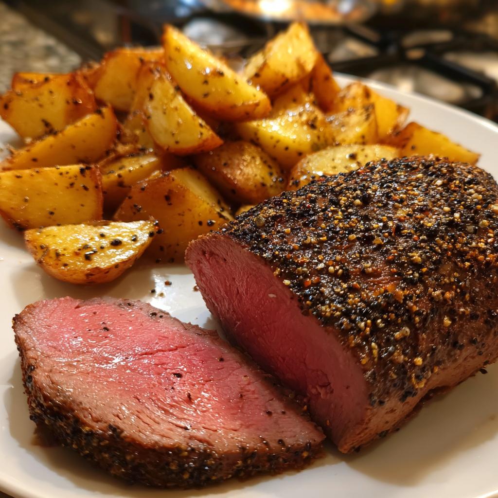 Peppercorn-Roasted Beef with Potatoes