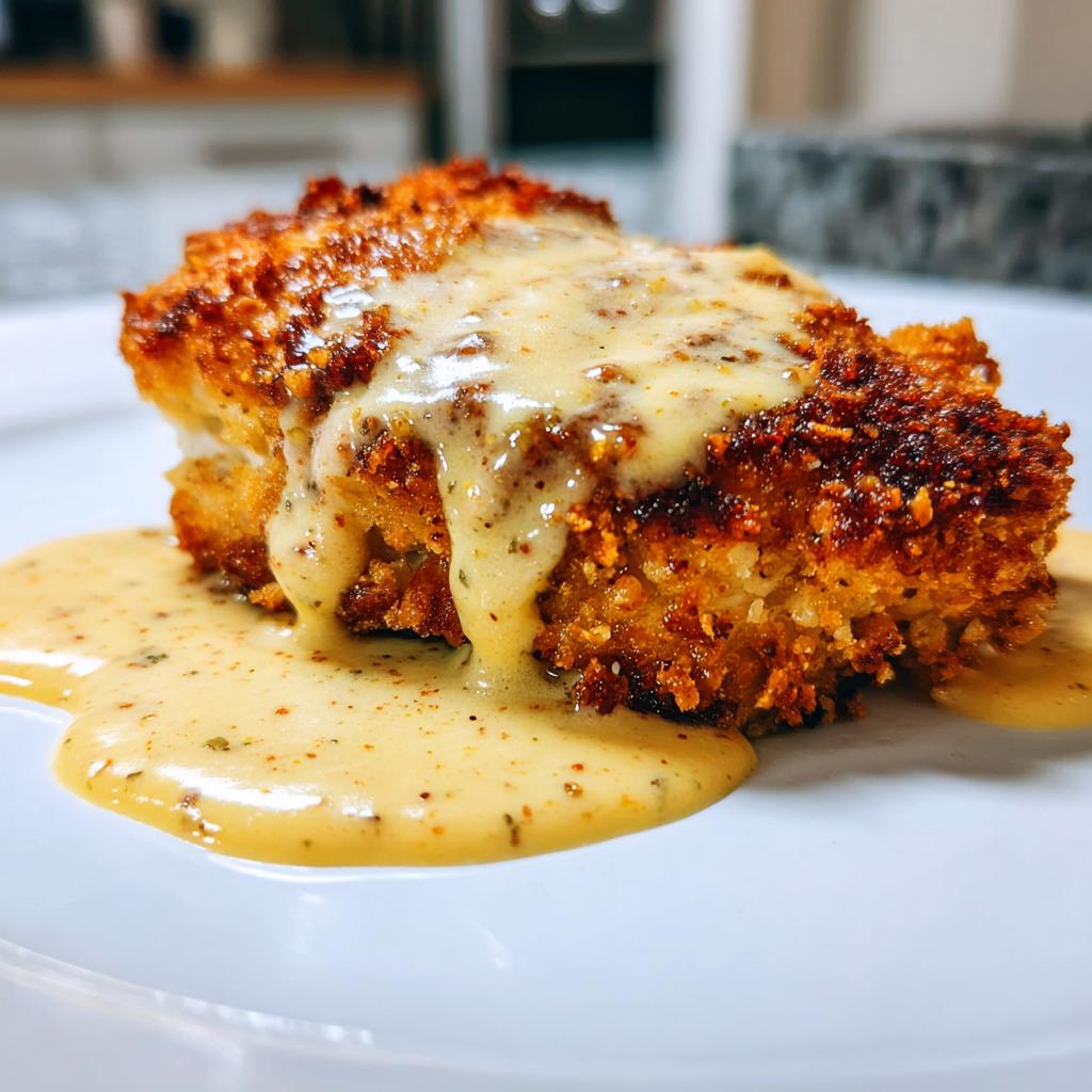 Pretzel Chicken with Mustard-Cheddar Sauce