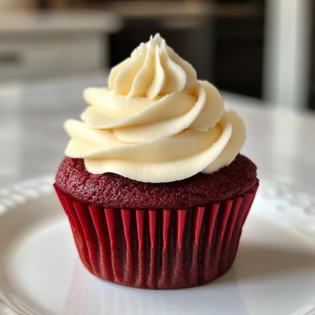 Red Velvet Cupcakes with Piped Cream Cheese Frosting