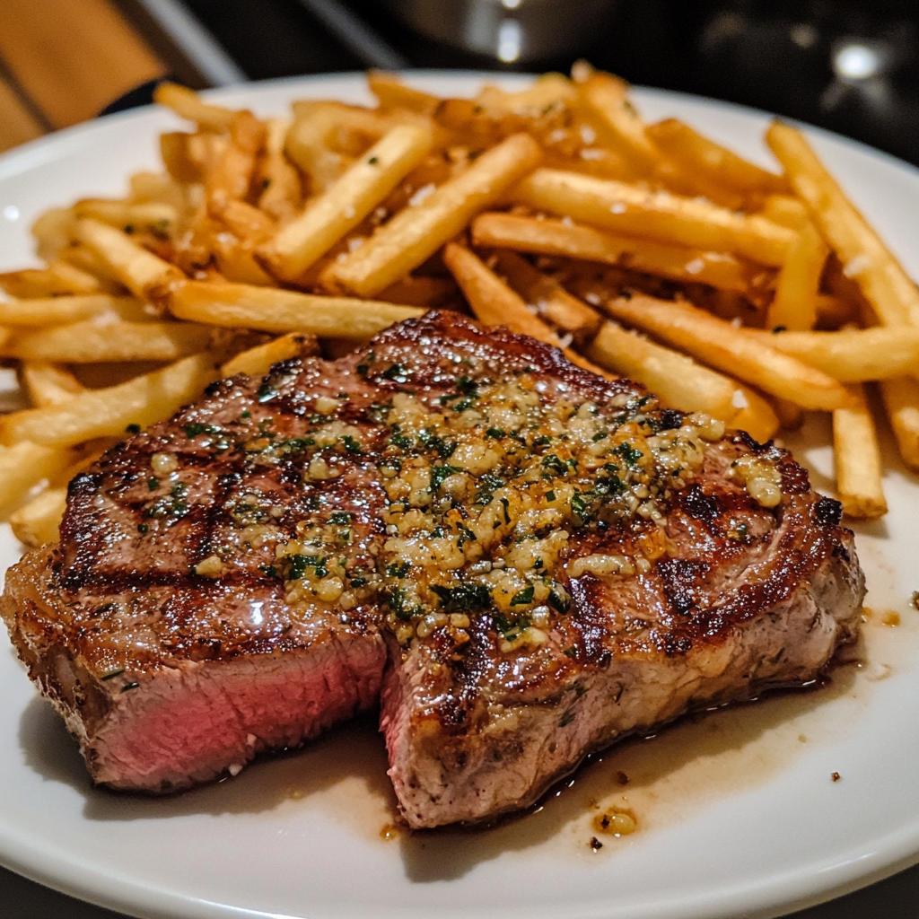 Ribeye med vitlökssmör och krispiga pommes frites!