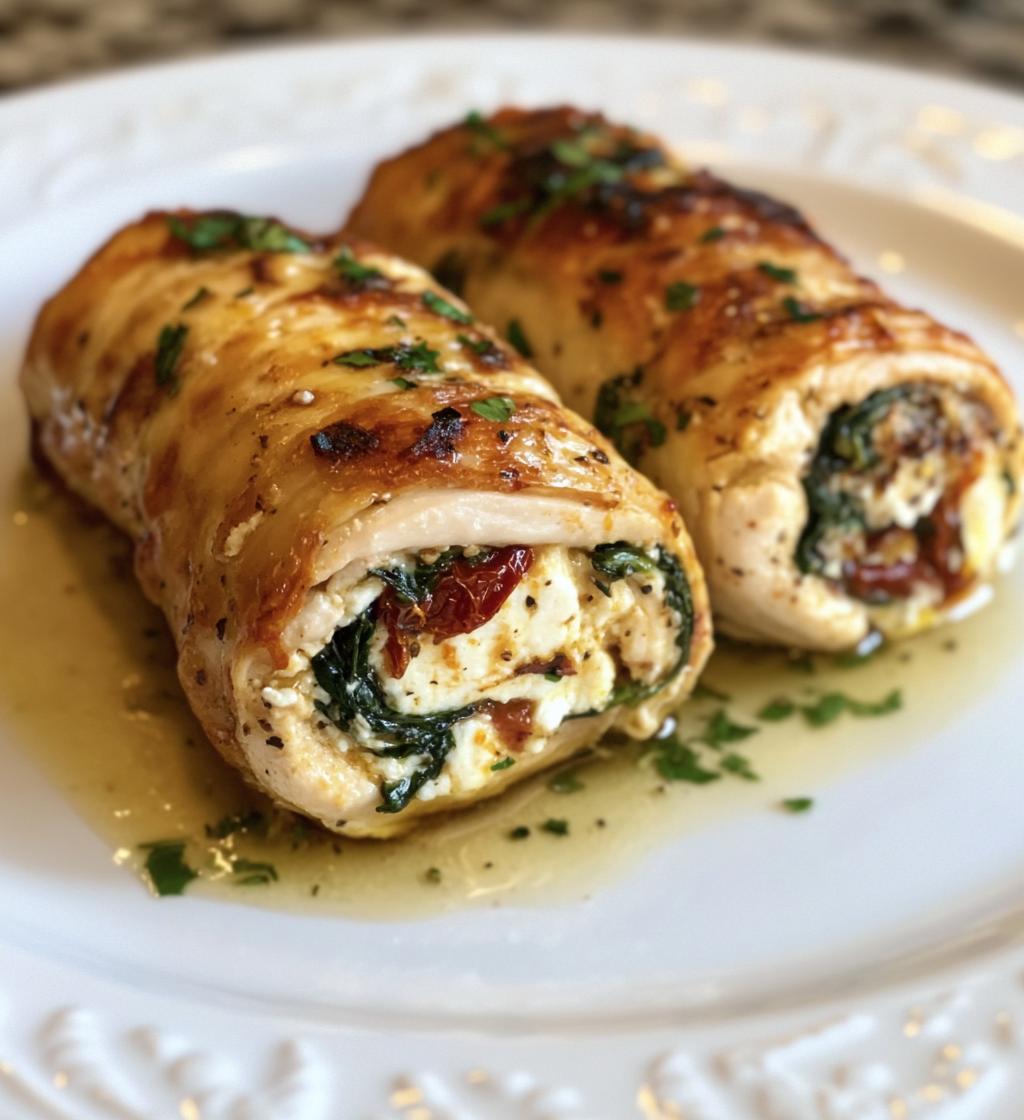 Rolled Up Chicken with Feta, Spinach, and Sun-Dried Tomatoes