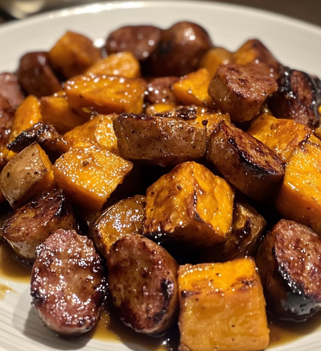 Sausage and Sweet Potatoes with Honey Garlic Sauce