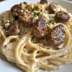 Sausage with Garlic Butter and Creamy Parmesan Pasta