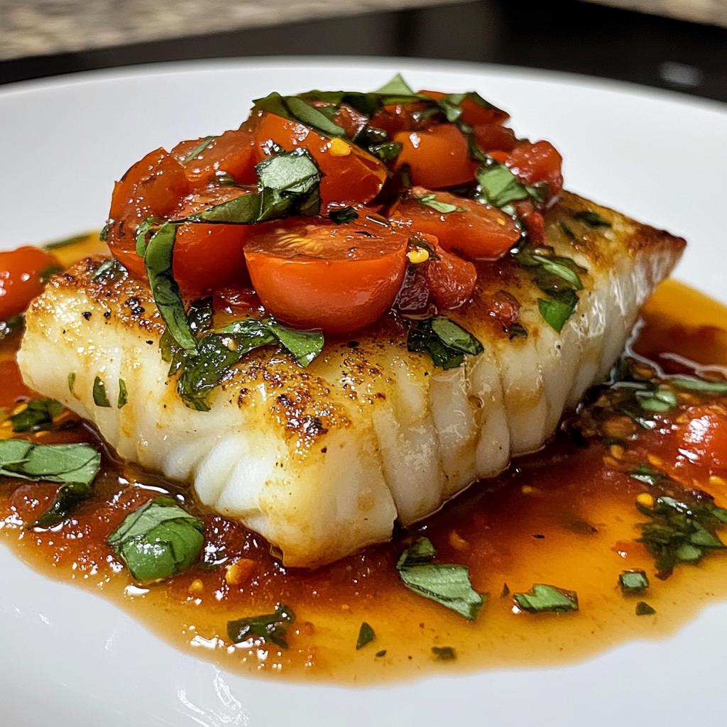 Seared Cod with Tomato and Basil Sauce