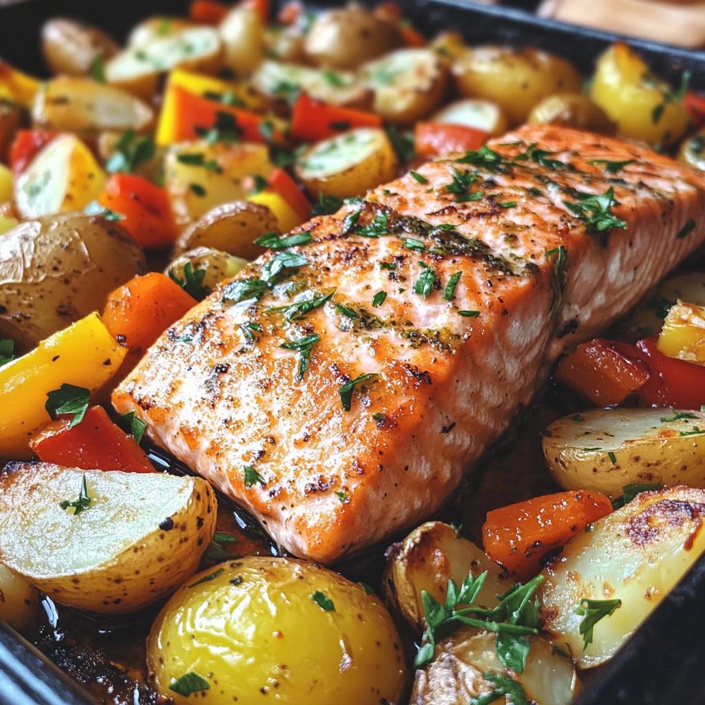 Sheetpan Salmon and Potatoes With Veggies