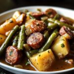 Slow Cooked Green Beans, Sausage, and Potatoes