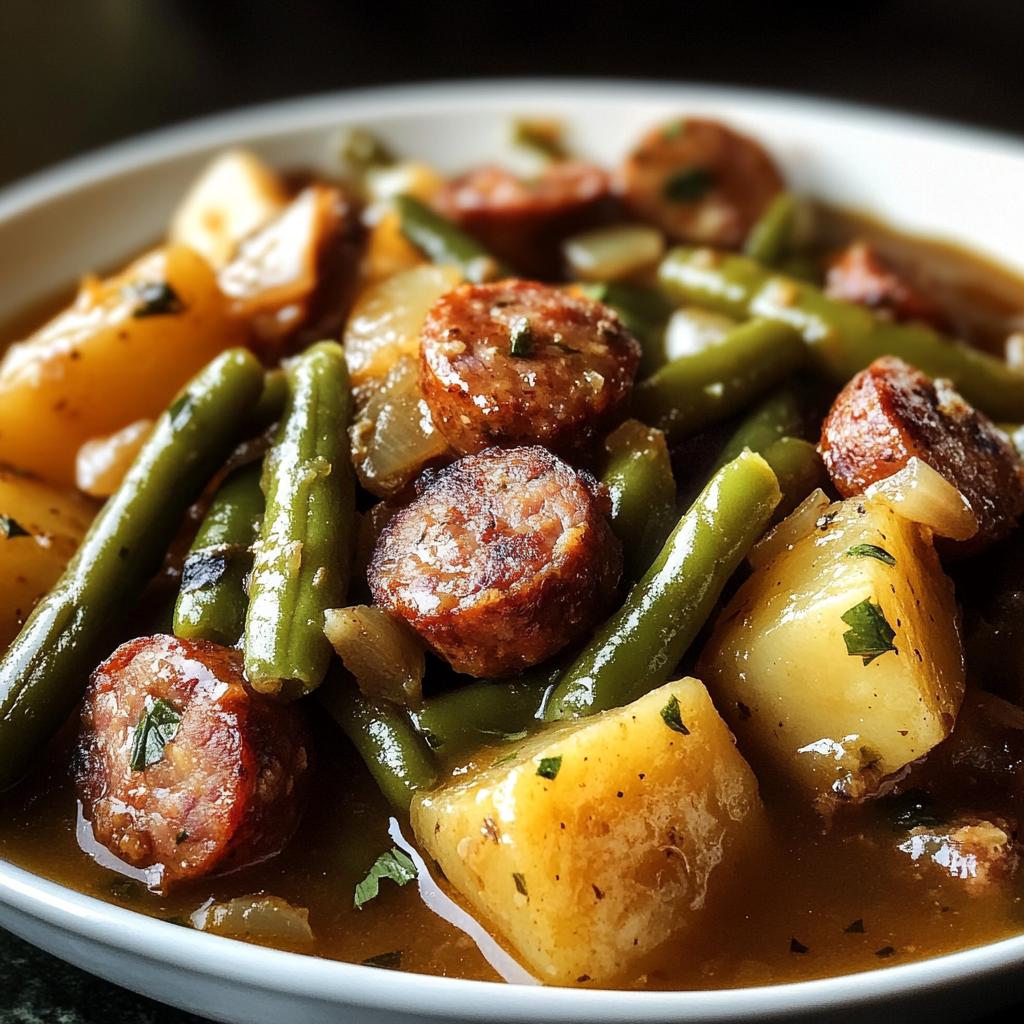 Slow Cooked Green Beans, Sausage, and Potatoes