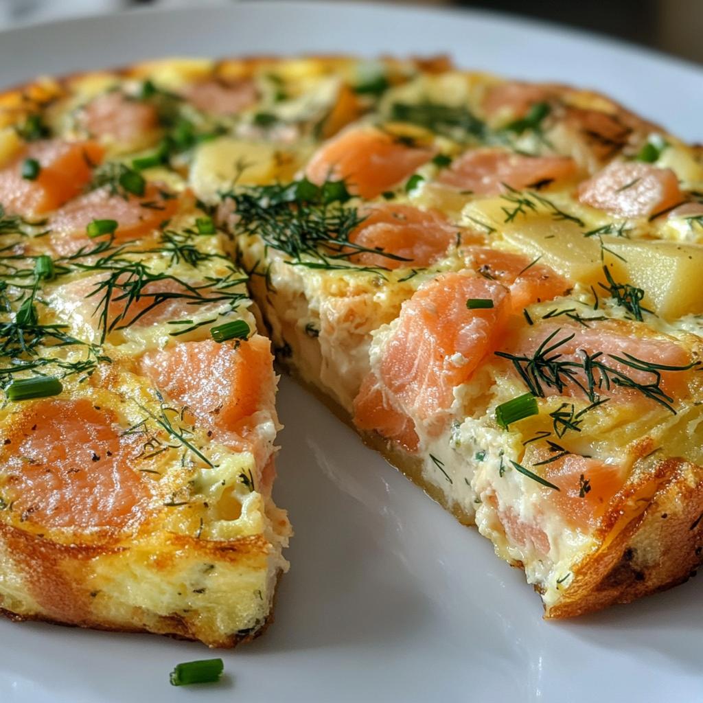 Smoked Salmon Frittata with Herbed Cream and Potatoes