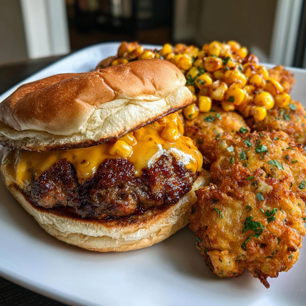 Smoky Chipotle Cheddar Burgers & Mexican Street Corn Fritters Recipe