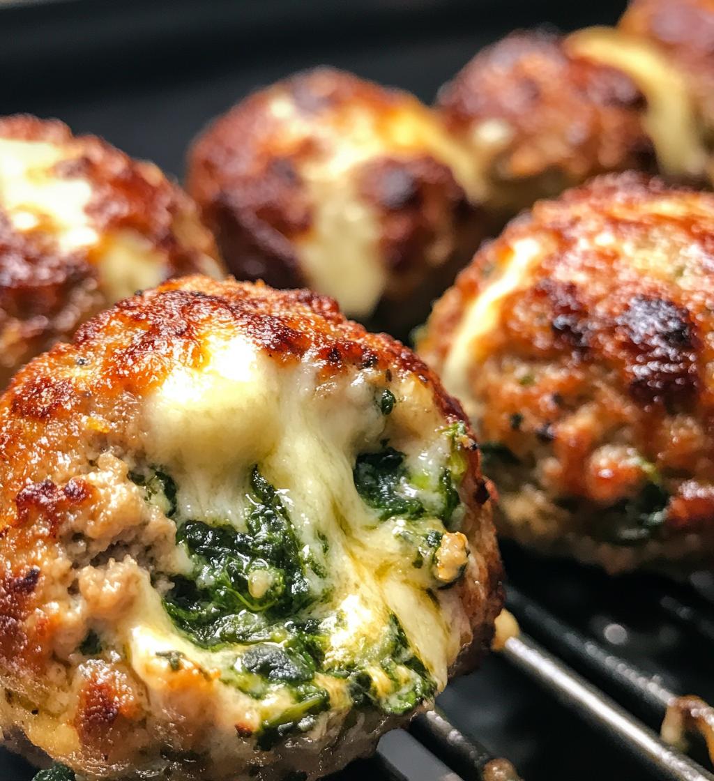 Spinach Garlic Meatballs Stuffed with Mozzarella - detail 1