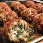 Spinach Garlic Meatballs Stuffed with Mozzarella