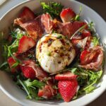 Strawberry, Prosciutto, and Burrata Salad with Balsamic and Maple Dressing