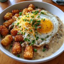 35-Minute Tater Tot Breakfast Bowl with Sausage Gravy Bliss