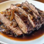 Tender beef brisket in an aromatic balsamic onion sauce