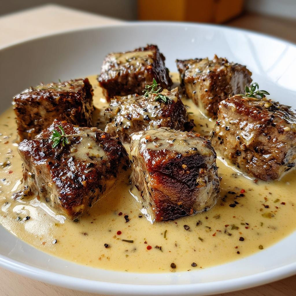 Tender steak cubes in tempting parmesan cream sauce - detail 1
