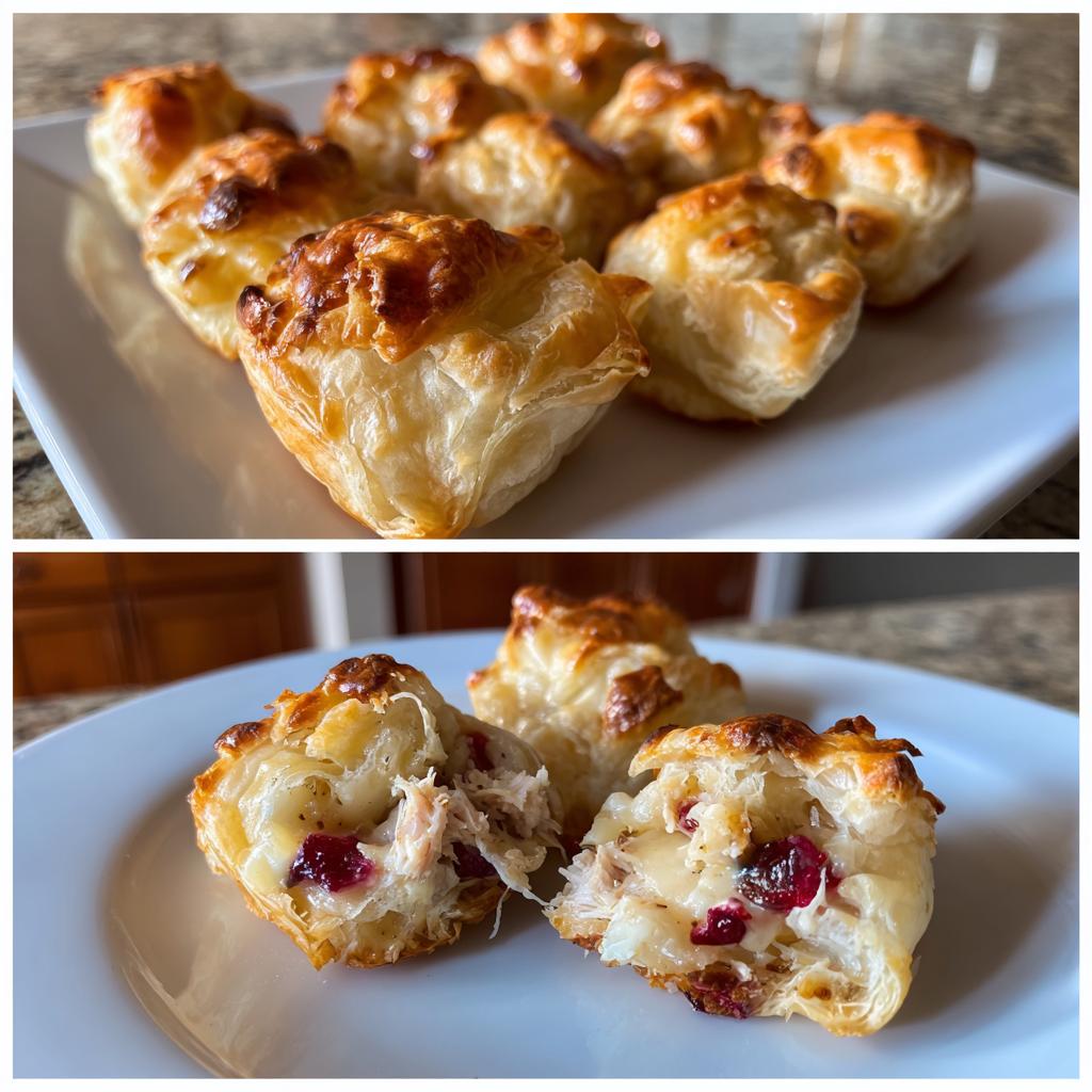 cranberry chicken brie puff pastry bites