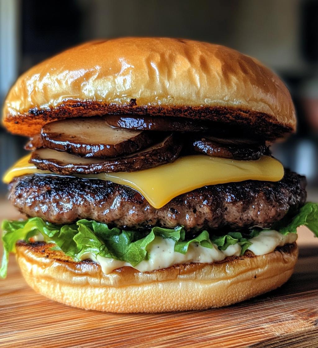 savory mushroom burger garlic butter swiss cheese