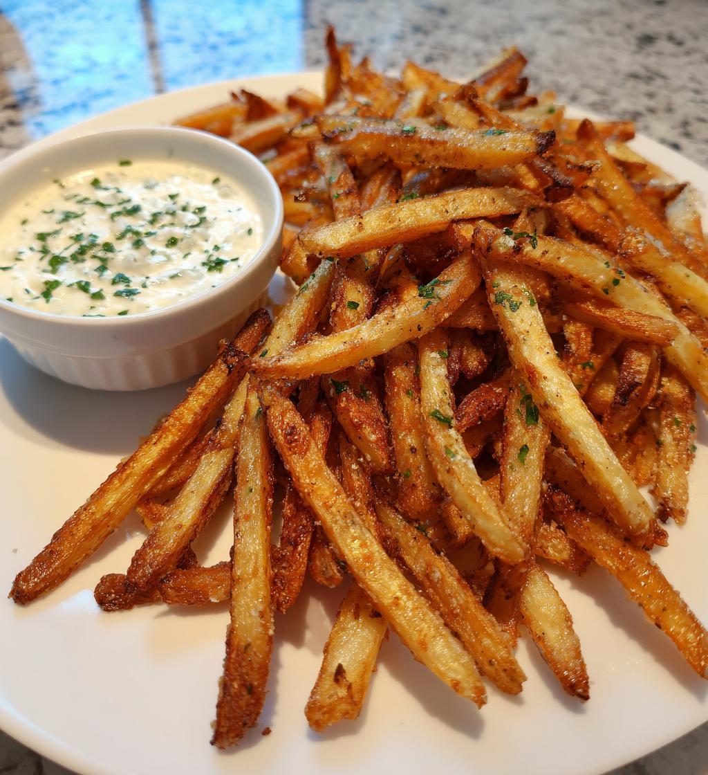 Air Fryer Crispy French Fries with Garlic Butter Dip