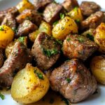 Air Fryer Garlic Butter Steak Bites and Potatoes