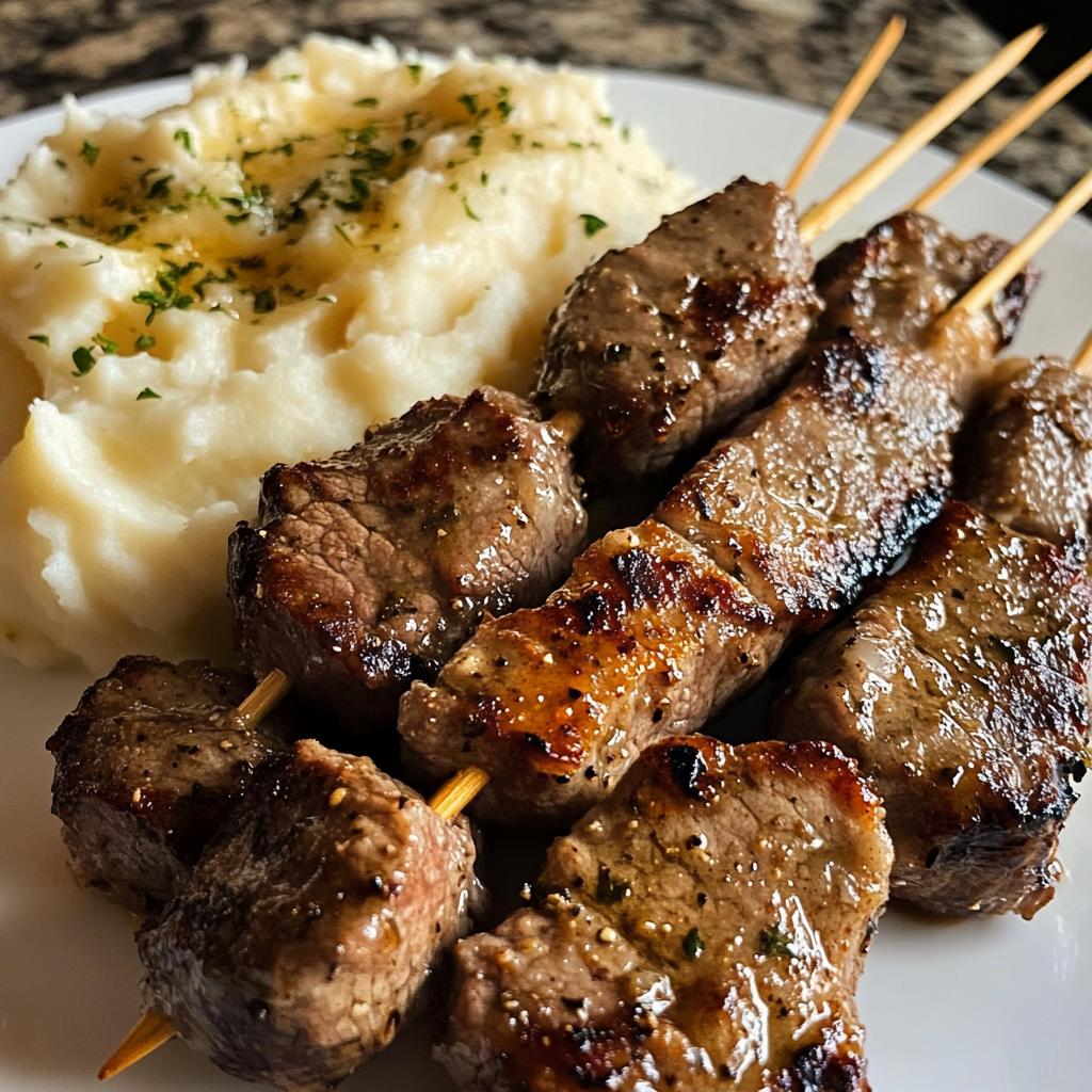 Beef Skewers with Garlic Butter and Mashed Potatoes