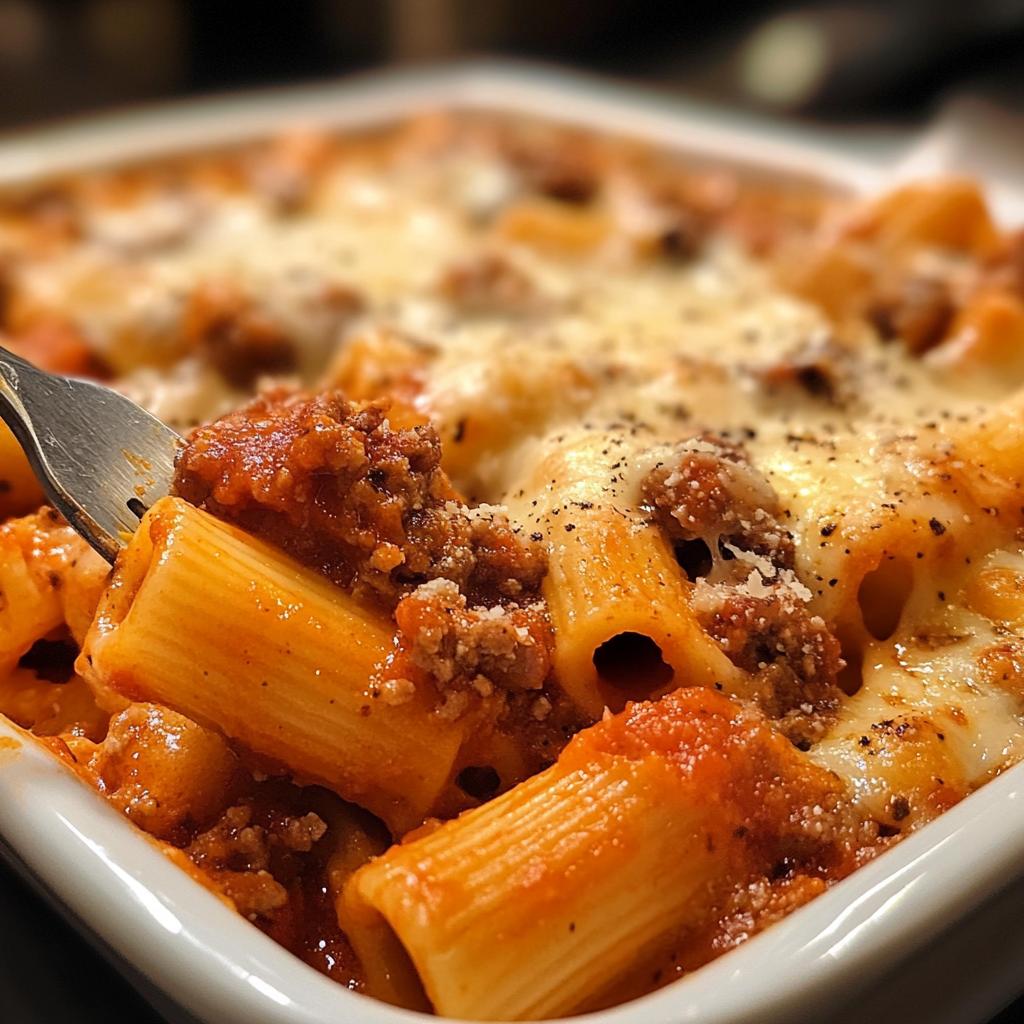 Cheesy Beef & Sausage Rigatoni