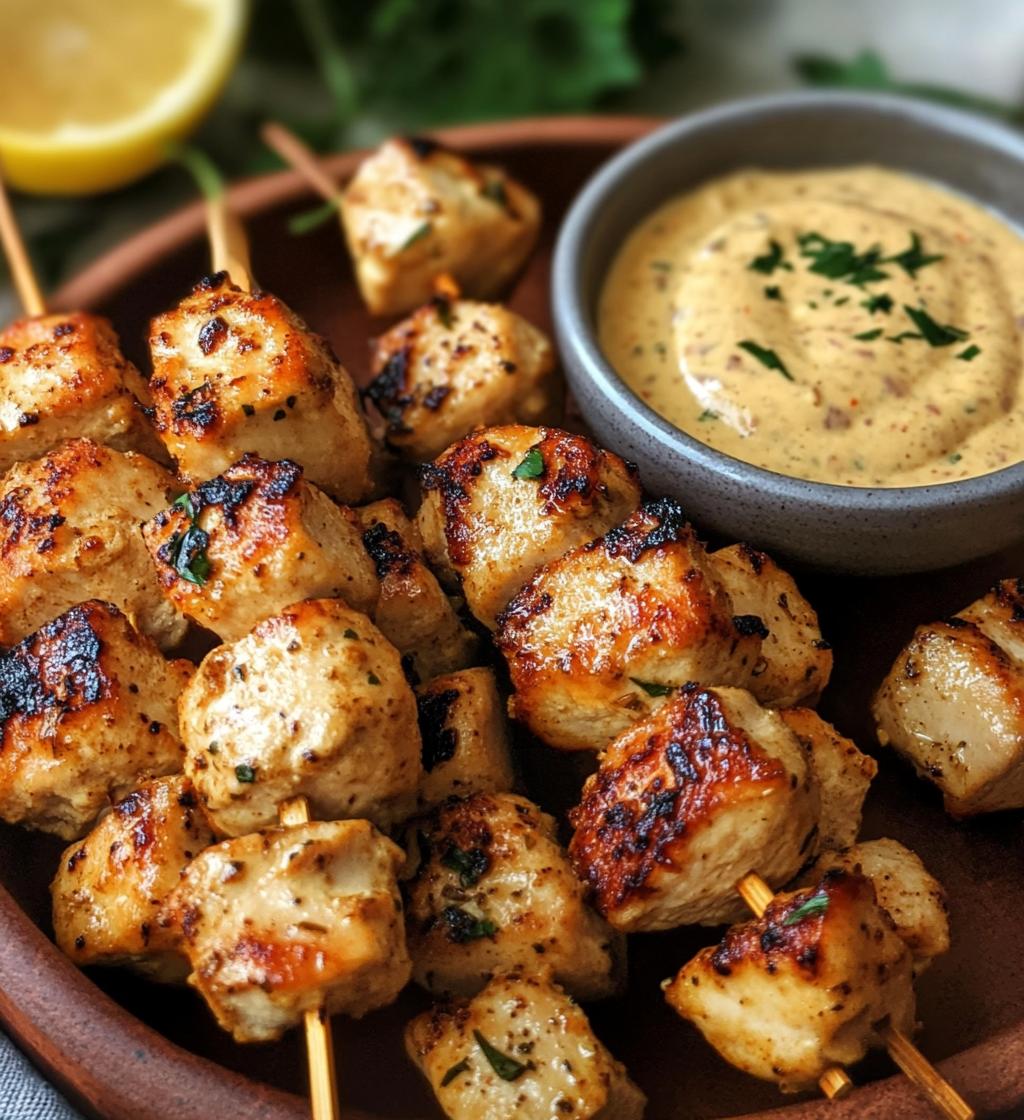 Chicken Skewers with Garlic and Pyramids Sauce