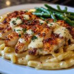 Coconut-Lemon Chicken Alfredo with Chili Feta Cream & Crispy Parmesan Green Beans