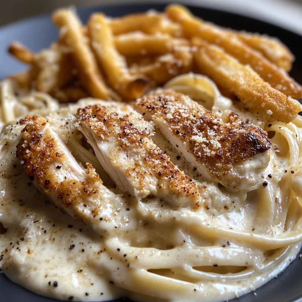 Creamy Alfredo Chicken Pasta with Parmesan Fries