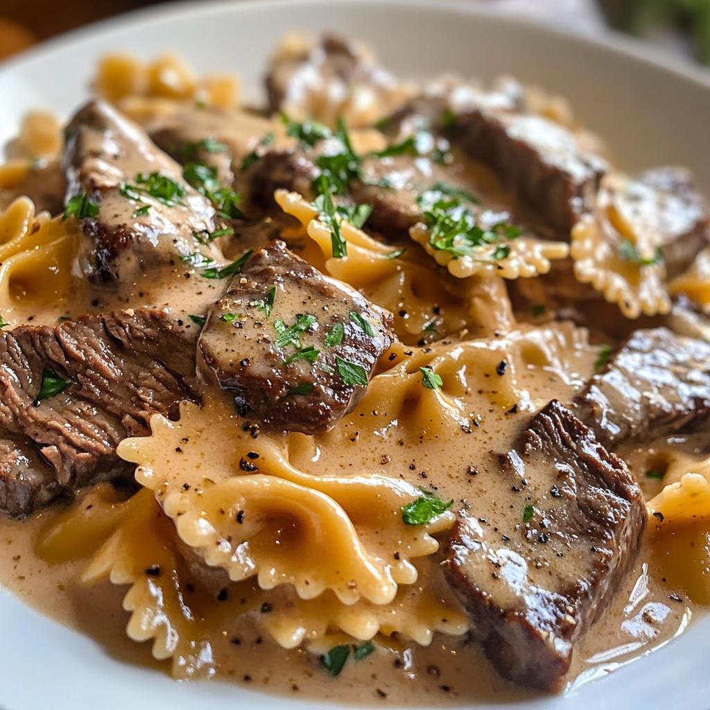 Creamy Beef and Bowtie Pasta