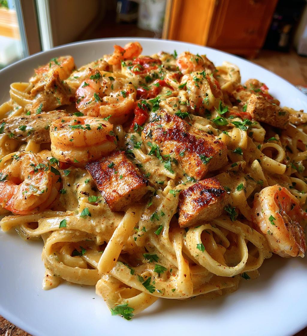 Creamy Cajun Shrimp and Chicken Pasta