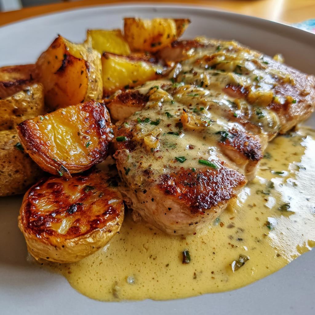 Creamy Garlic Chicken & Roasted Potatoes