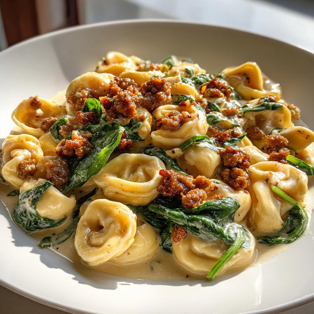 Creamy Garlic Spinach Tortellini with Sausage (One-Pan)