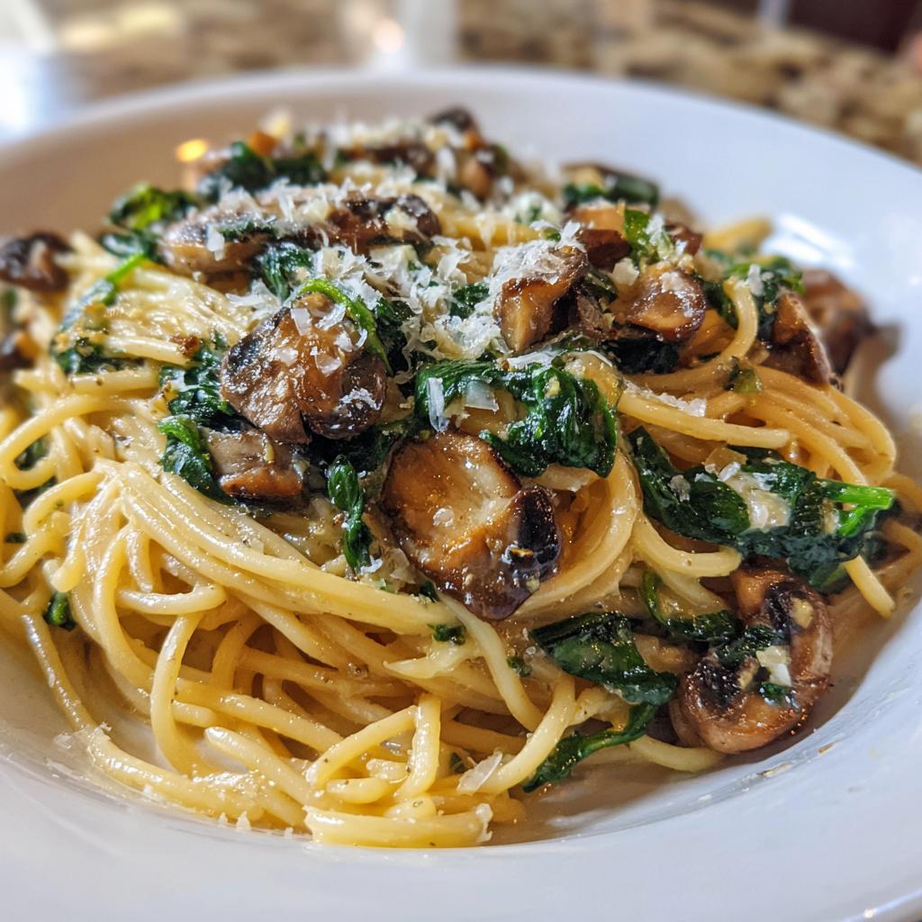 Creamy Spinach & Mushroom Spaghetti
