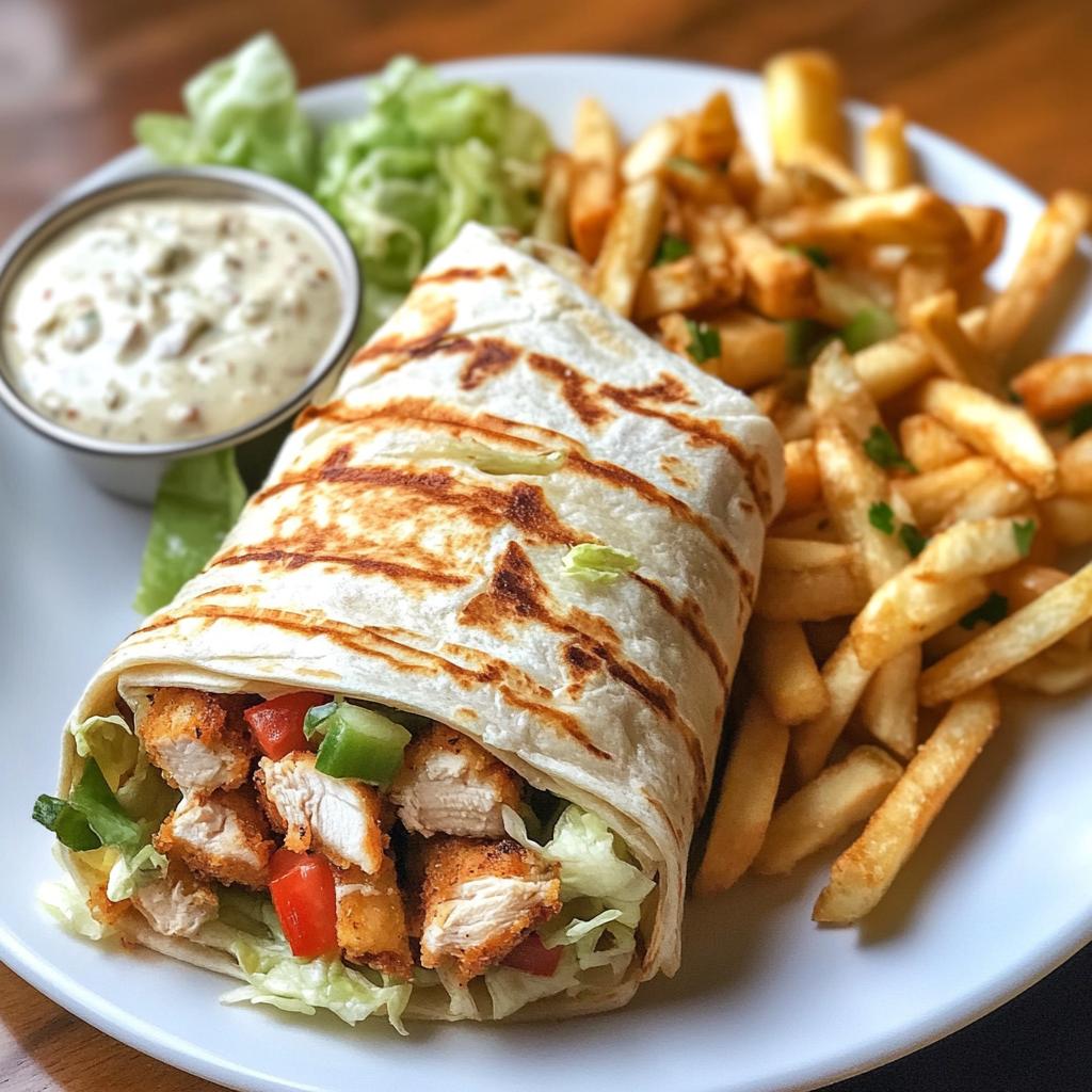 Crispy Chicken Wraps with Garlic Sauce and Fries