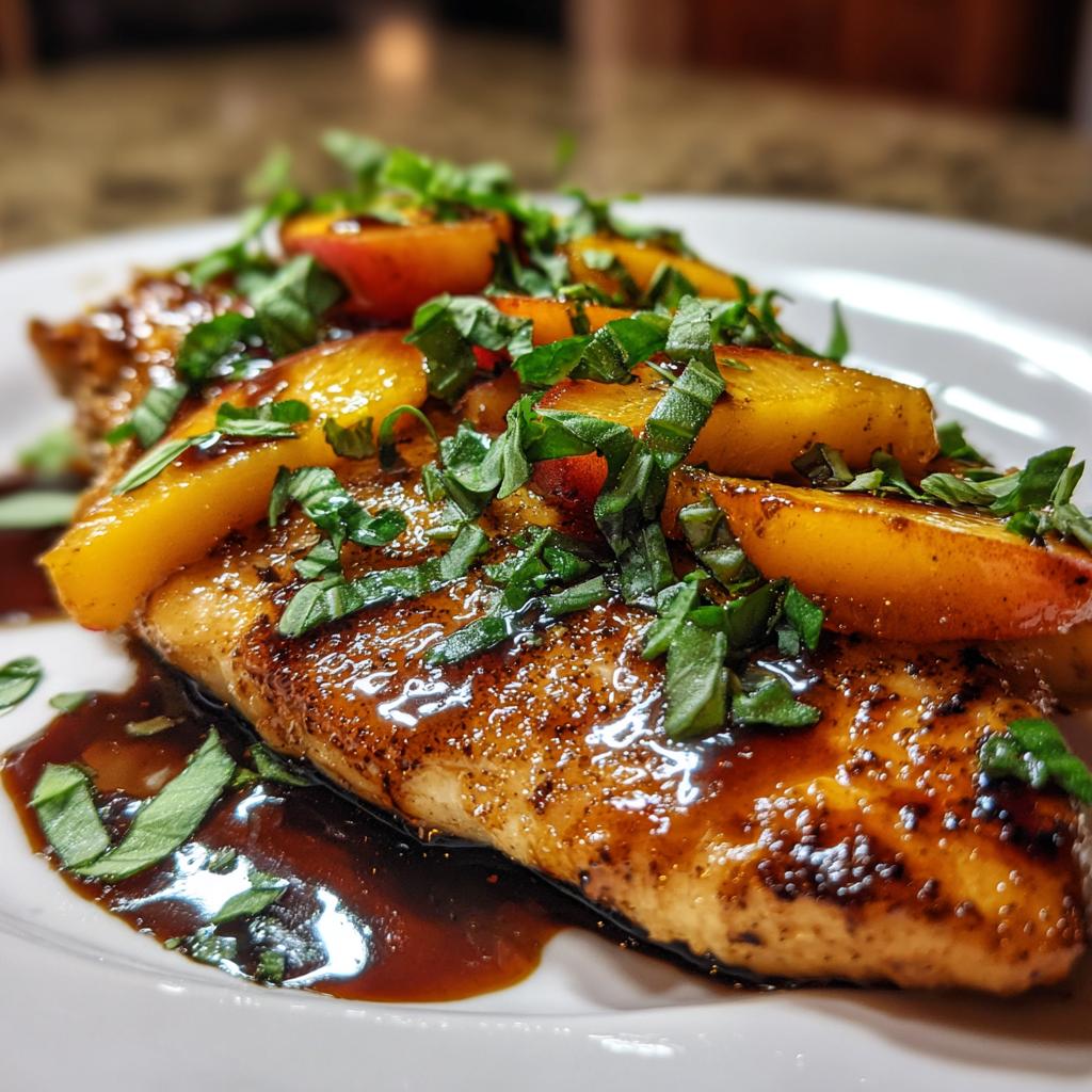 Easy Peach Basil Balsamic Chicken