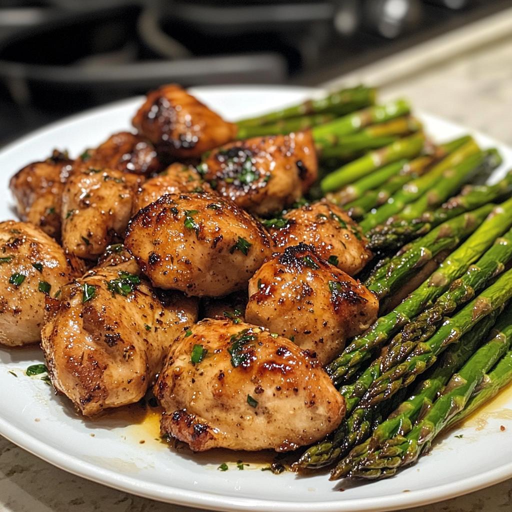 Garlic Butter Chicken Bites with Roasted Asparagus