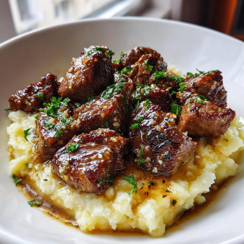 Garlic Butter Steak Bites with Creamy Mashed Potatoes