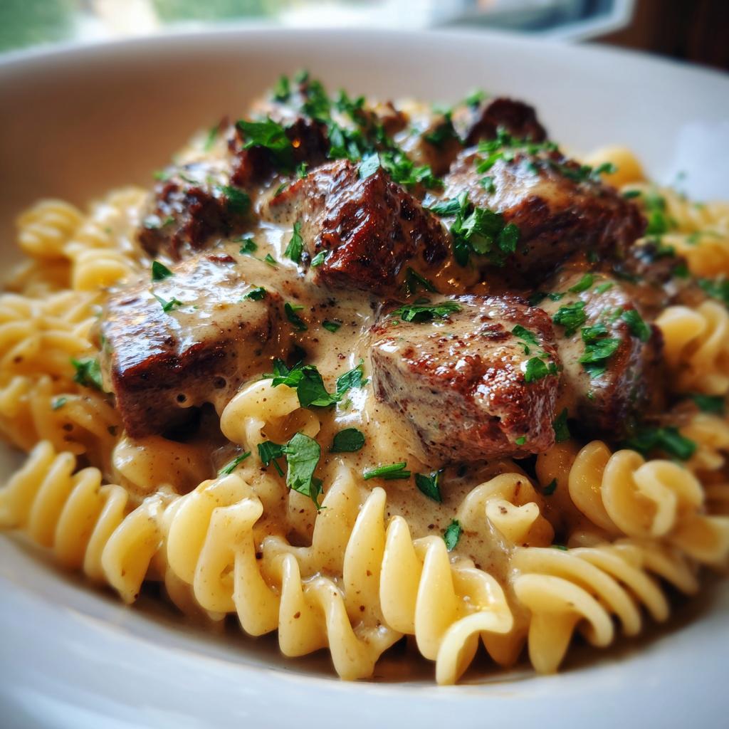 Garlic Butter Steak Bites with Spicy Cajun Alfredo Twisted Pasta