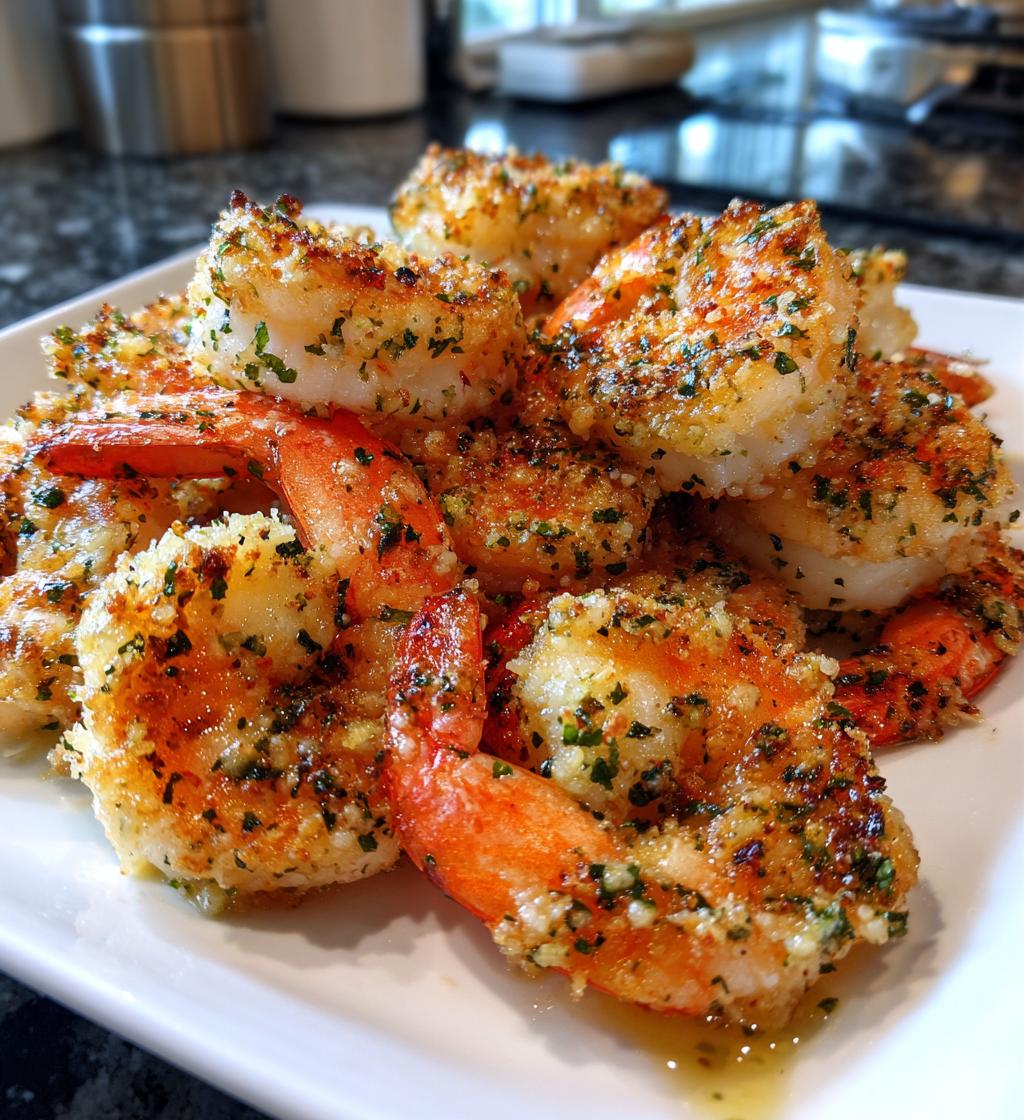 Garlic Parmesan Roasted Shrimp, a close-up side view of plump