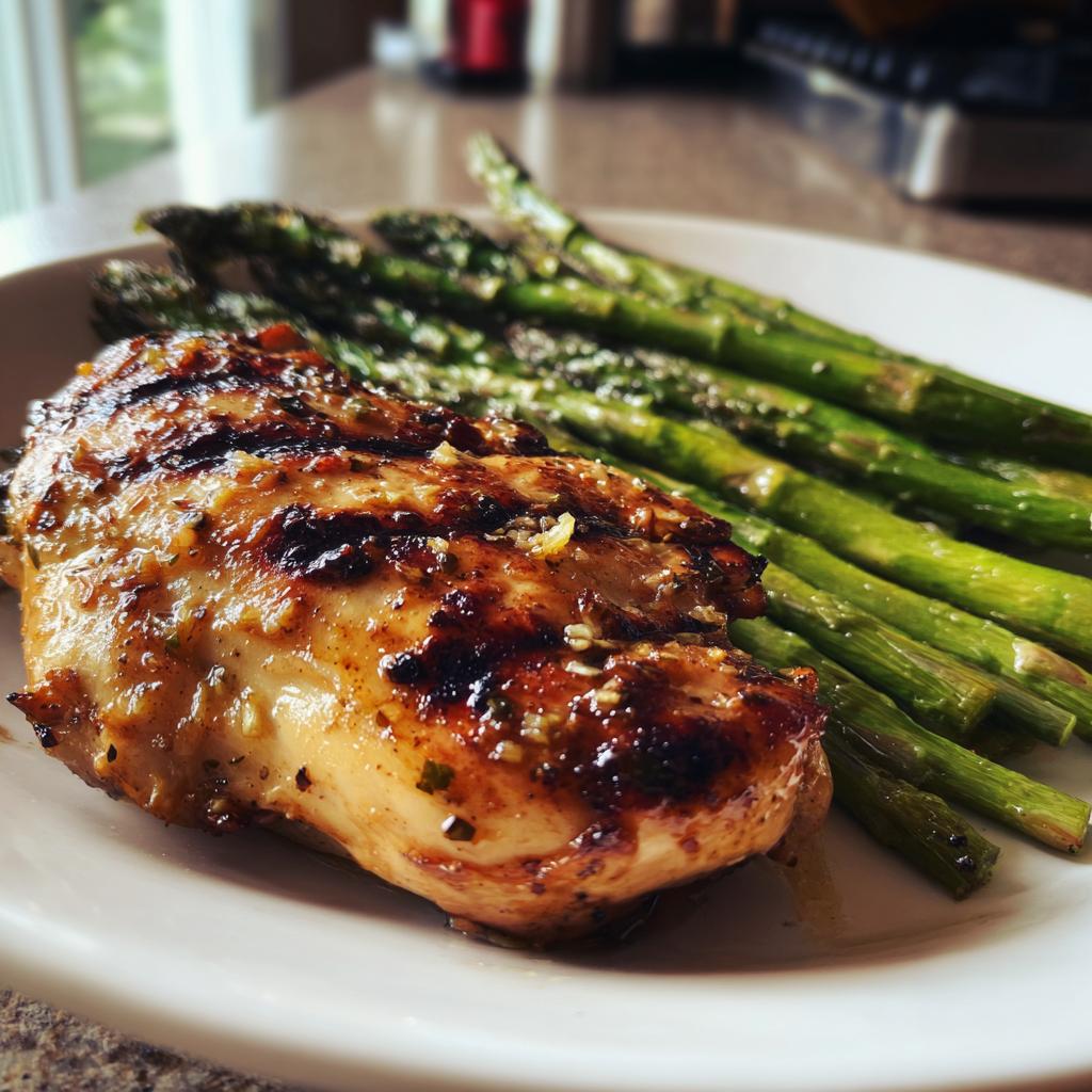Grilled Lemon Garlic Chicken with Buttered Asparagus