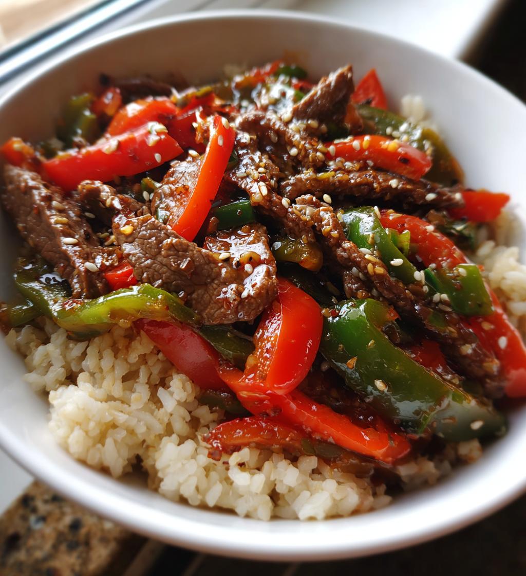 Healthy Beef and Pepper Rice Bowl