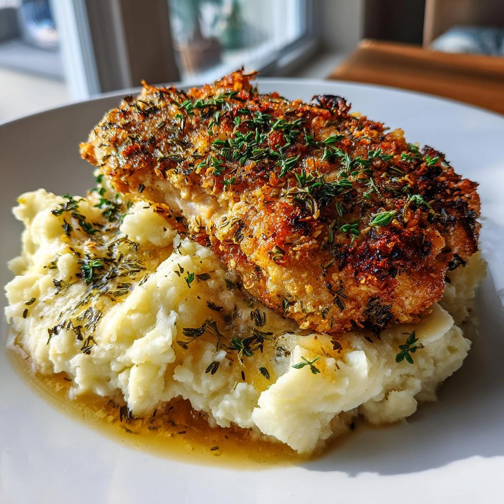 Herb Crusted Chicken with Garlic Mashed Potatoes