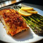 Irresistibly Crispy Parmesan Salmon Bake with Roasted Asparagus