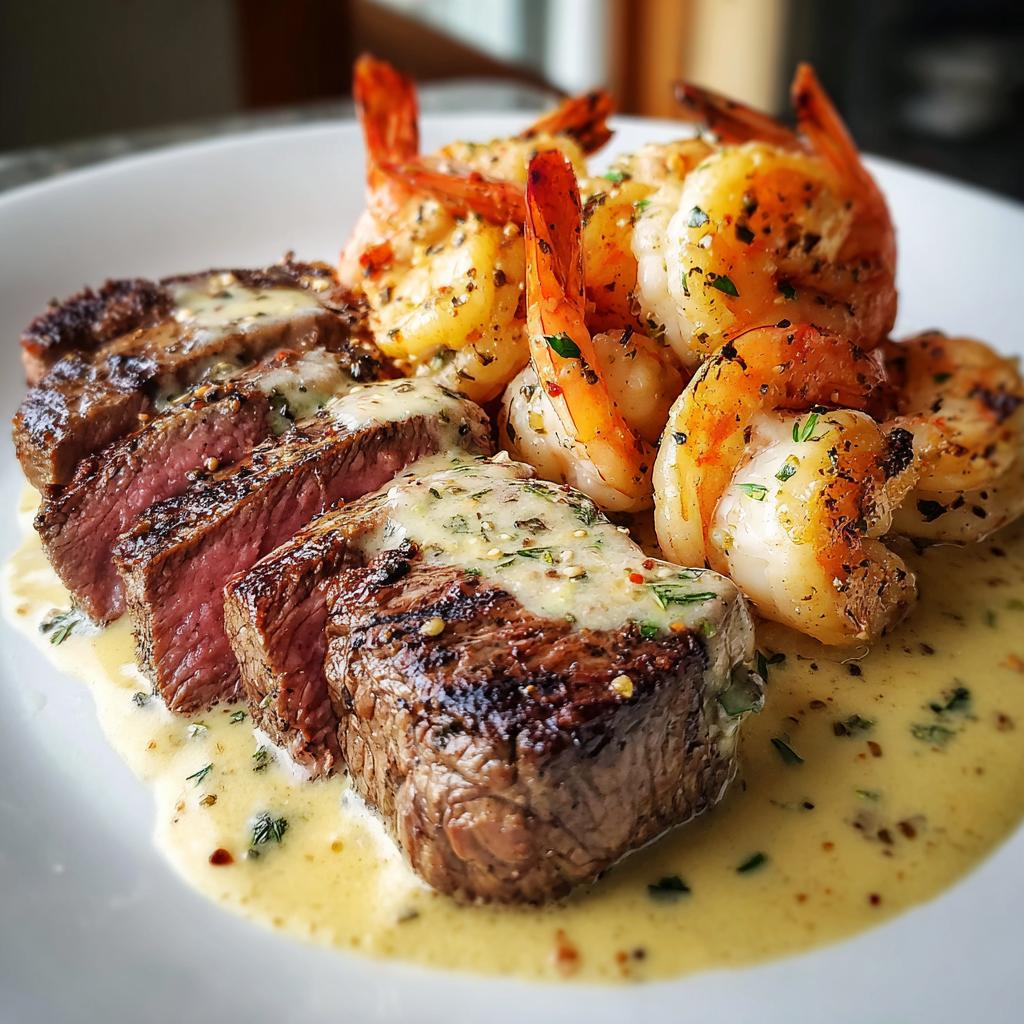 Low-Carb Steak and Shrimp with Parmesan Sauce